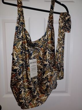 Wildfang Printed Satin Tank Top with Tie Detail - Multicolor Abstract